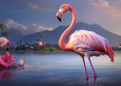 Mountan Landscape Flamingo