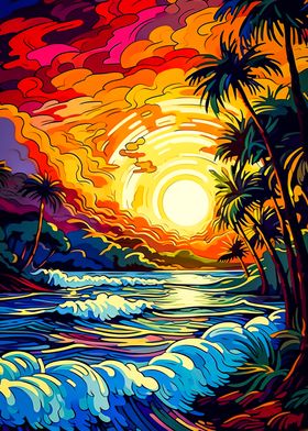 Retro Beach Sunset
