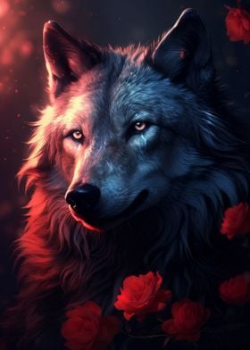 wolf magical red rose 