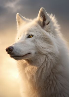 white wolf in sunset