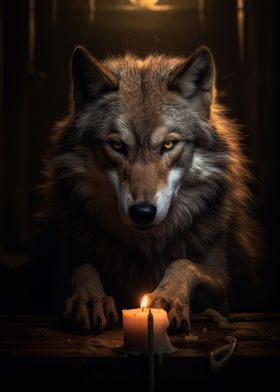 moody wolf magical candle