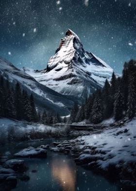 mountain peak snow night