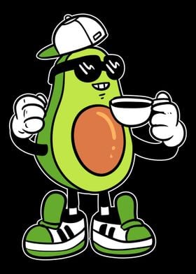 Avocado Cartoon Coffee Lov