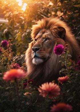 floral lion in sunset