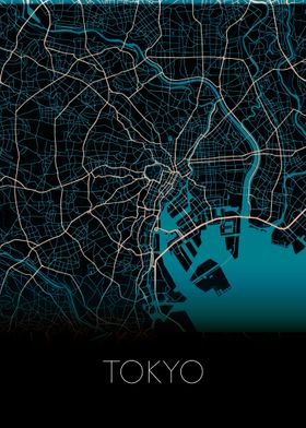 Tokyo black blue city map