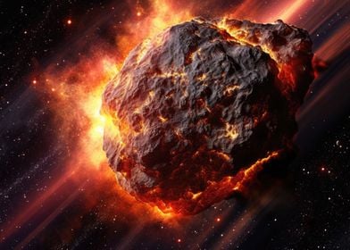 Flaming Asteroid In Space