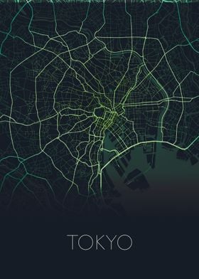 Tokyo green neon map
