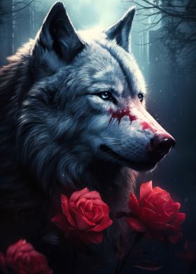 grey wolf and roses