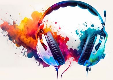 Headphones watercolor art
