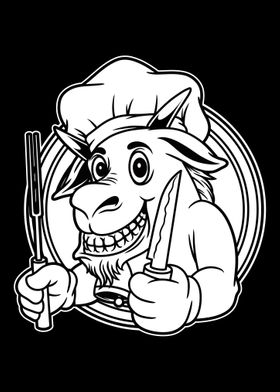 Goat Chef Mascot BnW