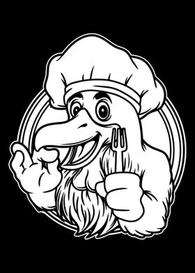 Chicken Chef Mascot BnW