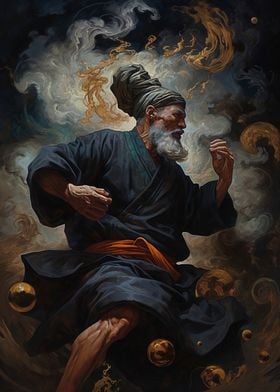 Asian Monk doing Kung Fu
