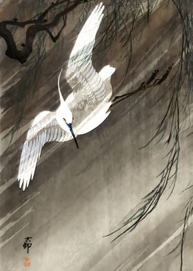 Egret in storm Ohara Koson