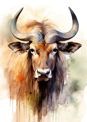 Wildebeest Watercolor