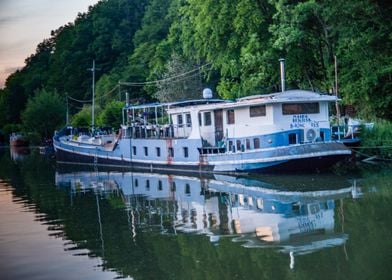 White and blue barge