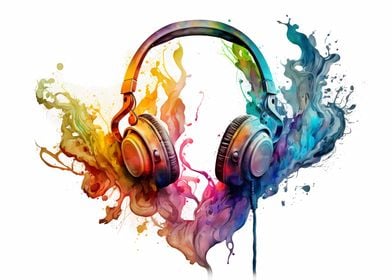 Headphones watercolor art