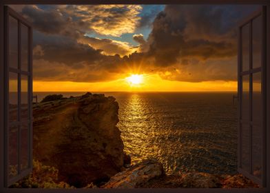 Window view sunset sea