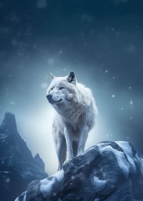 white wolf in snow