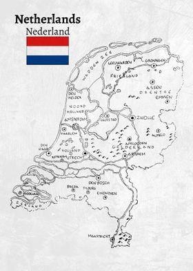 Handdrawn Netherlands Map