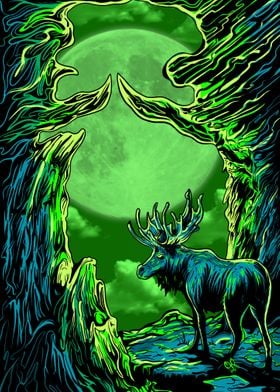 deer with moon green