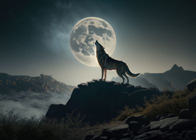 Wolf standing on hill 