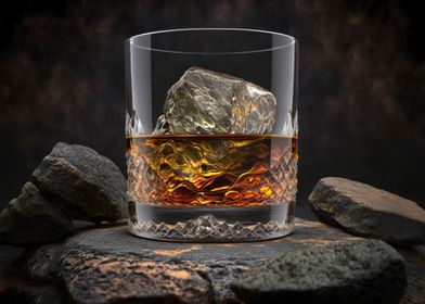 Glass of whiskey with ice 