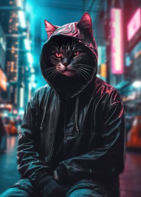 Cat Asian City Night