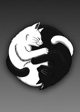 BLACK WHITE YIN YANG CATS