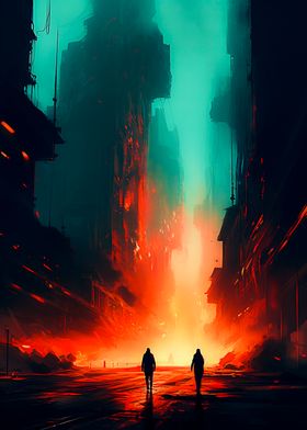 Cyberpunk City in Flames