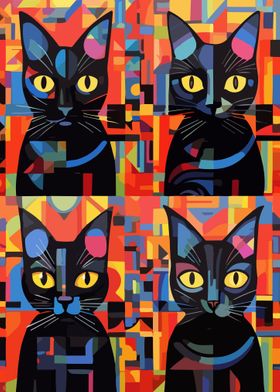 4 Cats Abstract Art Paint