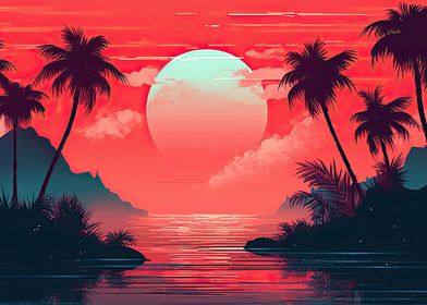 Tropical Red Sunset Skies