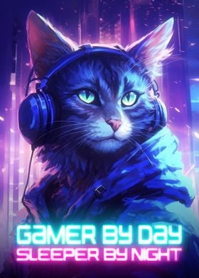 Cat Gaming Gamer By Day
