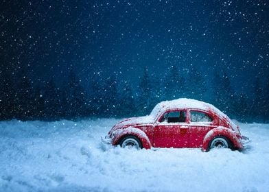 red Volkswagen in the snow