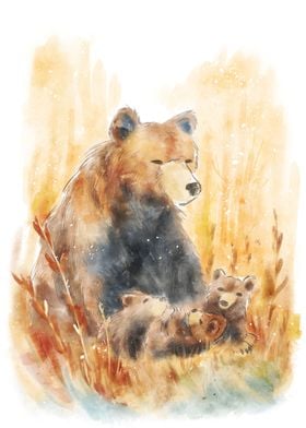 Bear mom and cubs