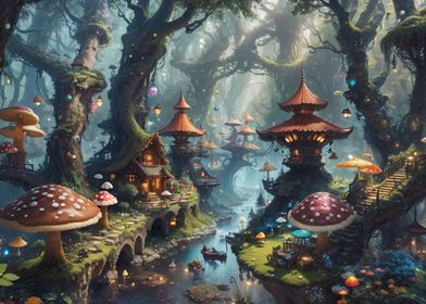 Mushroom art fantasy city