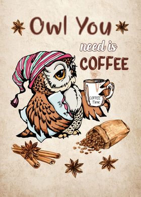 Cute Owl Coffee Time