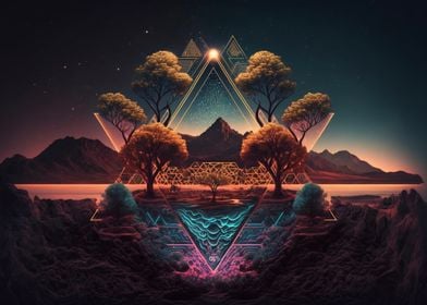 neon 3D nature geometry  