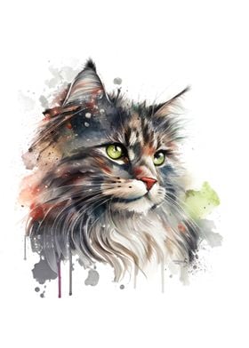 Watercolor Syberian Cat