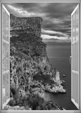 Window view sea cliffs