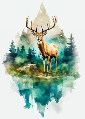 Deer reflection painting