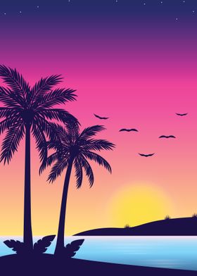 Sunset Retro Vector