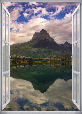 Window view lake mountains