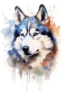 Husky watercolor dog