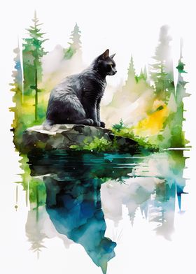 black Cat in watercolors