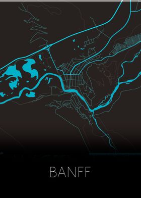 Black blue Banff town map
