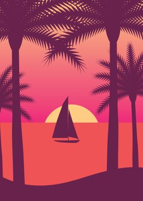 Sunset Retro Vector