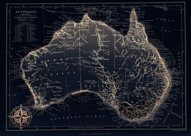 Gold neon Australia map