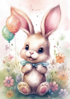 Cute Bunny with Ballons