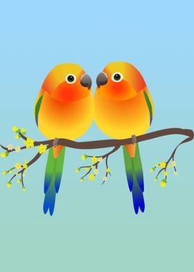Two cute sun parakeets