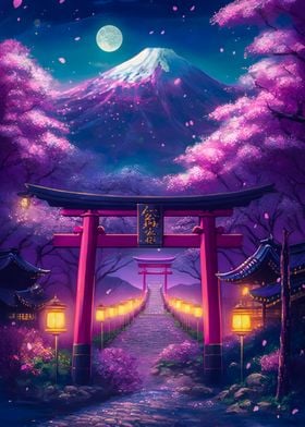 Spring night torii gate